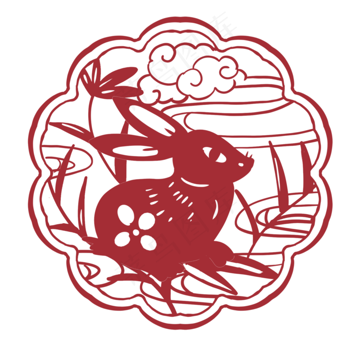 中秋玉兔窗户剪纸