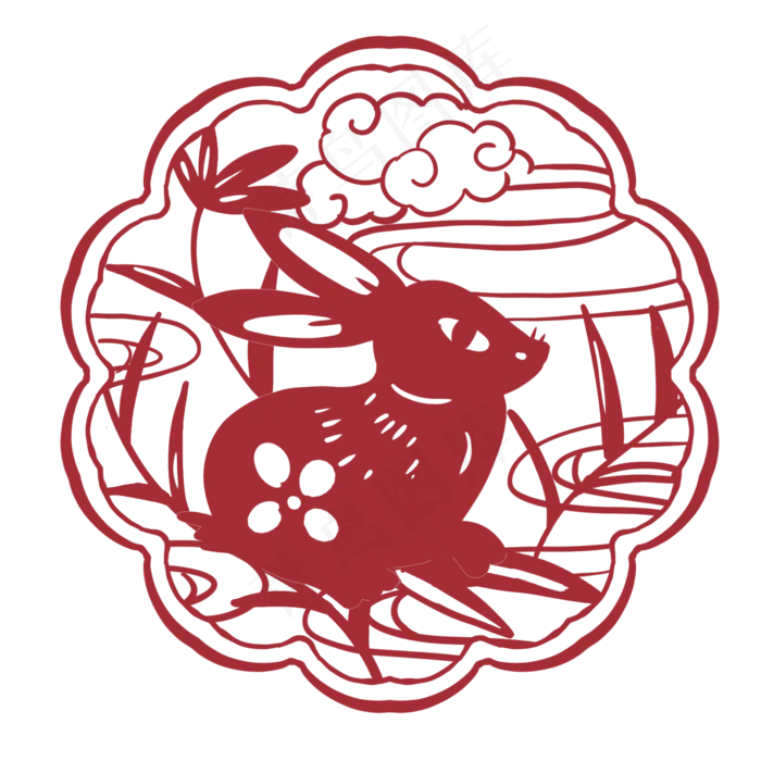 中秋玉兔窗户剪纸(2000X2000(DPI:300))psd模版下载