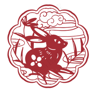 中秋玉兔窗户剪纸