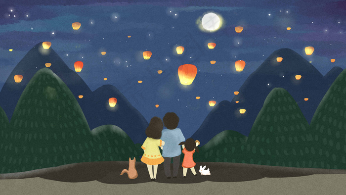 中秋之夜放孔明灯中秋(3545X5315(DPI:300))psd模版下载
