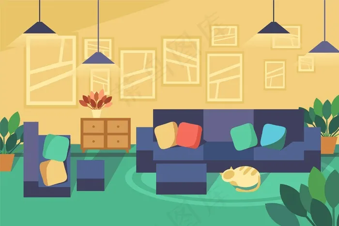 家庭室内背景主题eps,ai矢量模版下载