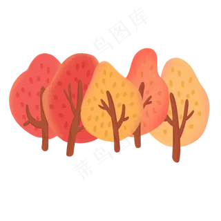 手绘卡通秋天的树木