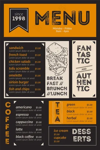 垂直餐厅菜单模板插图