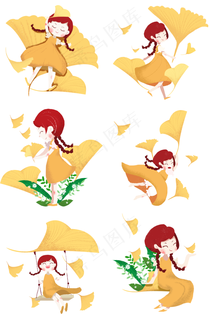 立秋节气银杏和女孩系列(2000X3020(DPI:300))psd模版下载