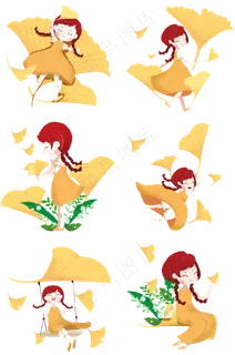 立秋节气银杏和女孩系列