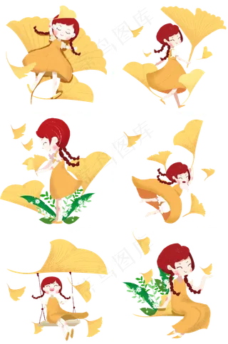 立秋节气银杏和女孩系列