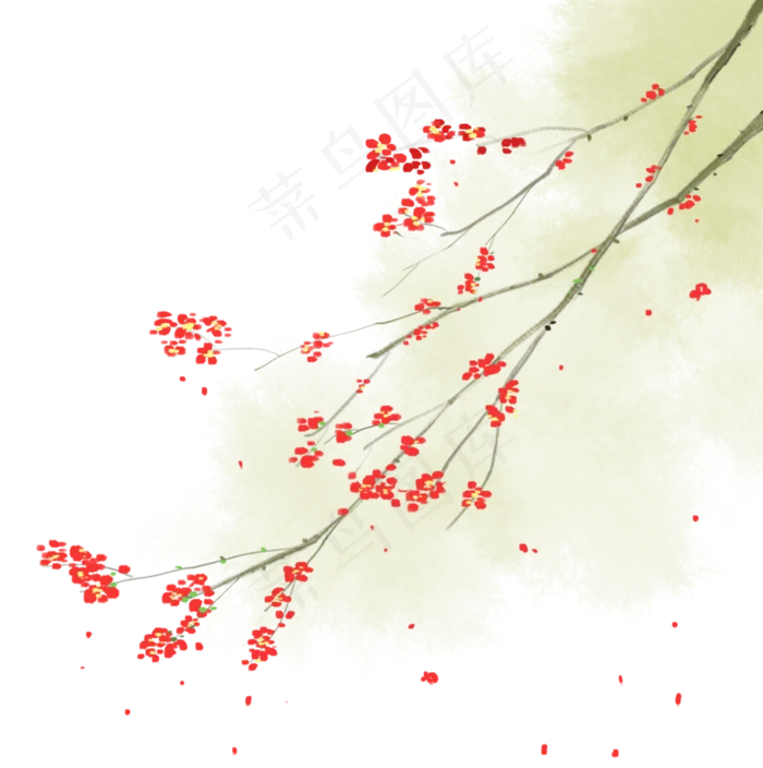 冬日梅花红梅花瓣免扣(3132X3150(DPI:381))psd模版下载