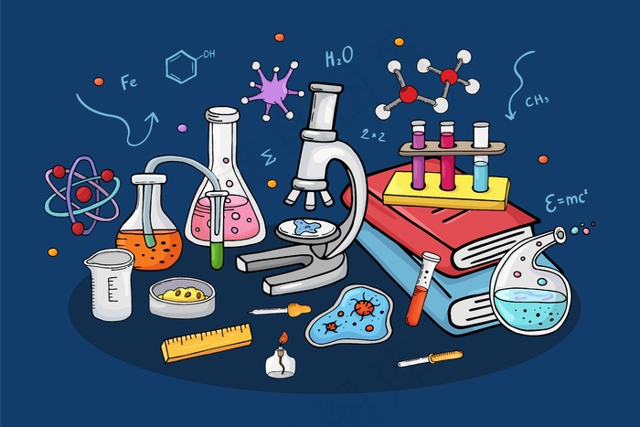 实验室概念矢量插图化学研究在实验室设备科学实验图...eps,ai矢量模版下载