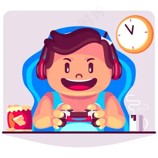 一个玩电子游戏卡通插画的家伙