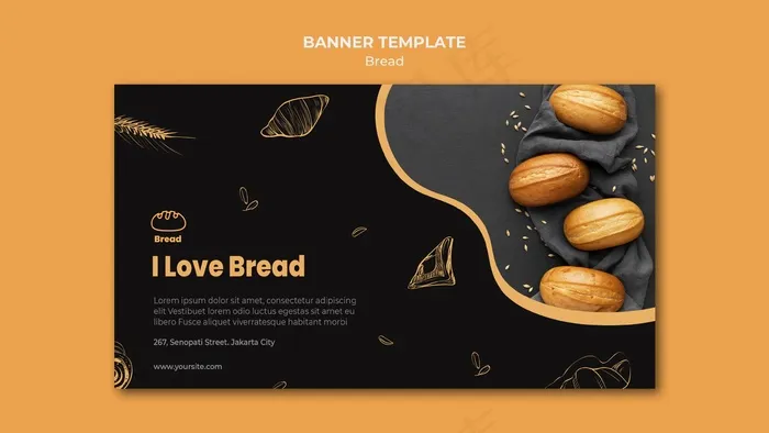 面包店横幅banner模板psd模版下载