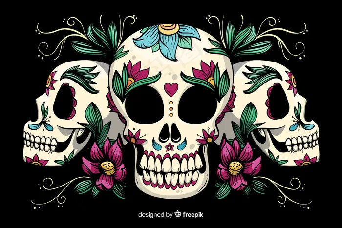 手绘dia de muertos背景eps,ai矢量模版下载