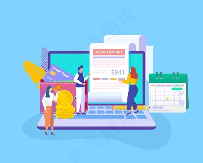 信用报告插图概念，人员分析计算信用报告，可用于，登陆页，模板，用户界面，网页，手机app移动应用，海报，横幅banner，宣传单,DM传单
