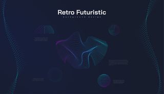 具有抽象多彩波浪形状的复古未来派背景。科幻矢量插图，可用于横幅banner、登录页面、封面、演示文稿等