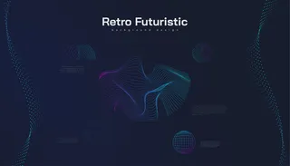 具有抽象多彩波浪形状的复古未来派背景。科幻矢量插图，可用于横幅banner、登录页面、封面、演示文稿等