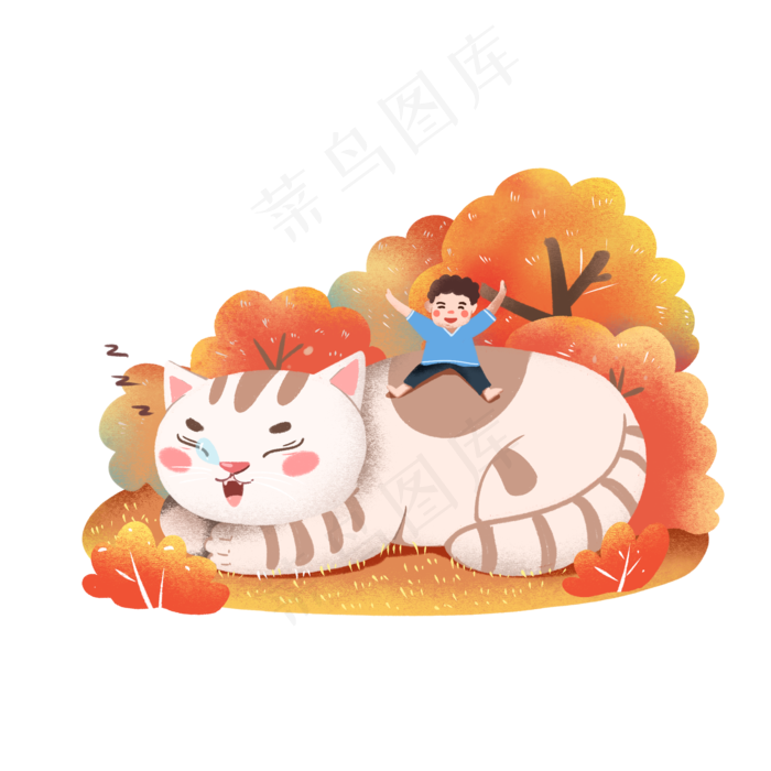 秋分立秋深秋插画风童话王国猫咪