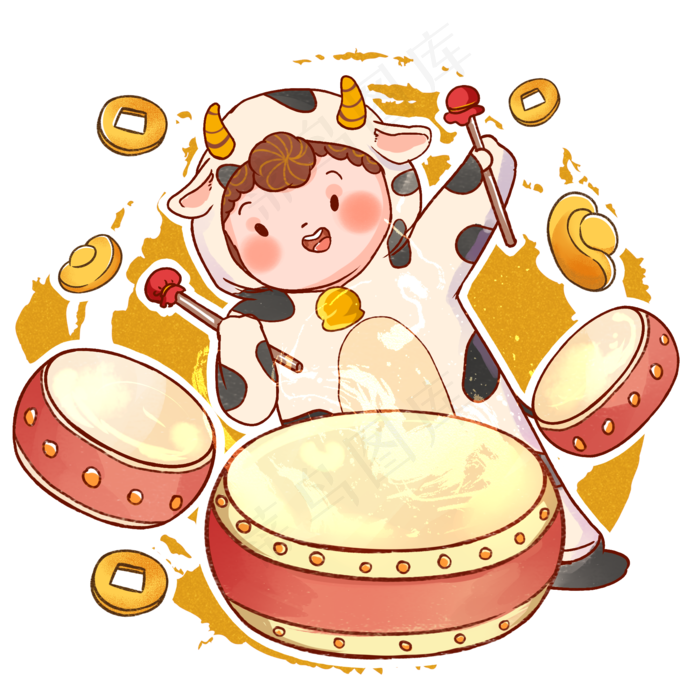 新年牛年打鼓的牛