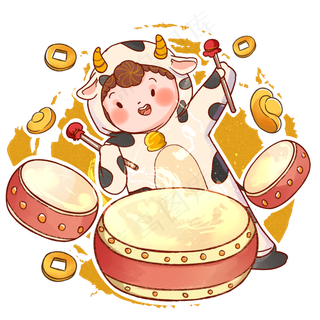 新年牛年打鼓的牛