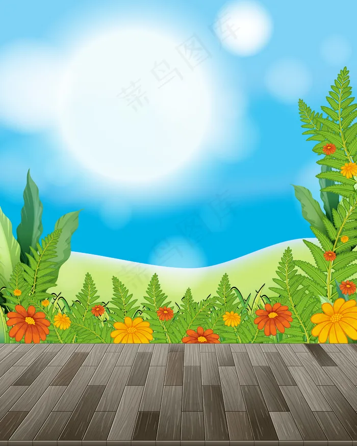 与花田和绿草的自然背景eps,ai矢量模版下载