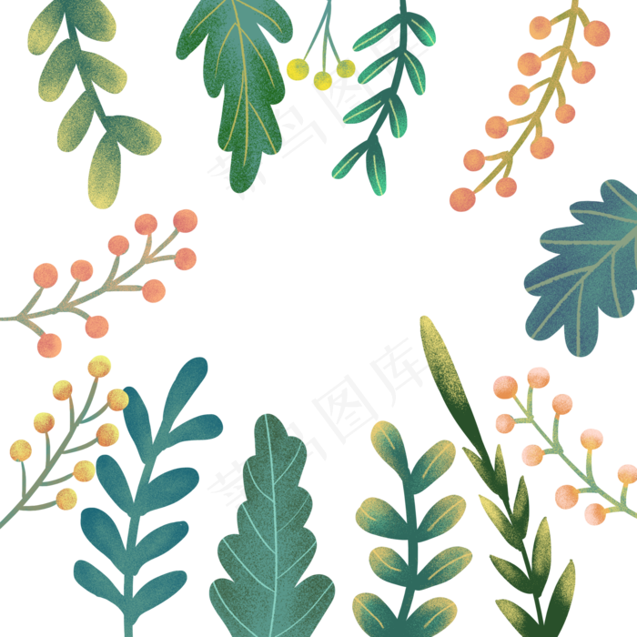 颗粒感绿色植物手绘