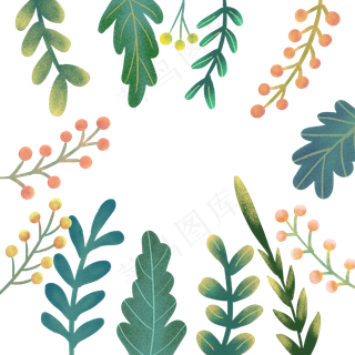 颗粒感绿色植物手绘