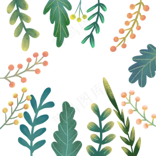 颗粒感绿色植物手绘