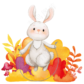 立秋草地跳绳的兔子