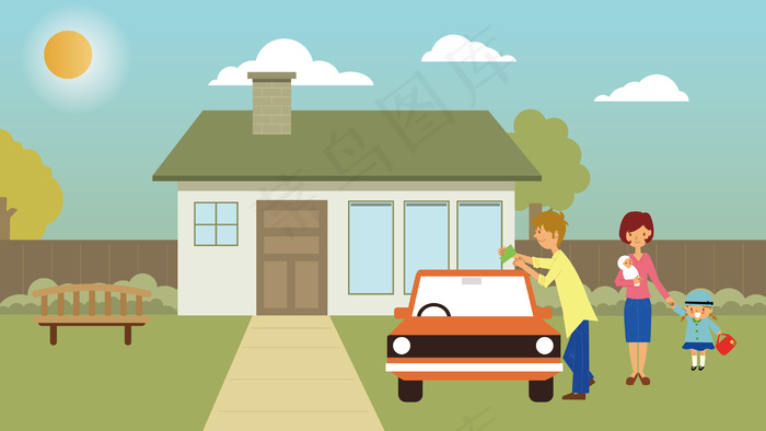 开学季爸爸妈妈开车送我去上学