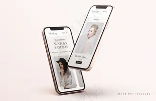 红色和金色手机屏幕实物模型样机与手机app移动应用程序app演示模板