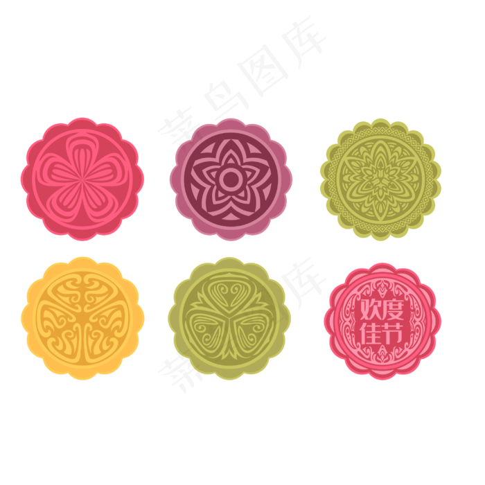 中秋花形彩色月饼(3000*3000px 300 dpi )ai矢量模版下载