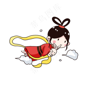 手绘卡通中秋节嫦娥抱玉兔