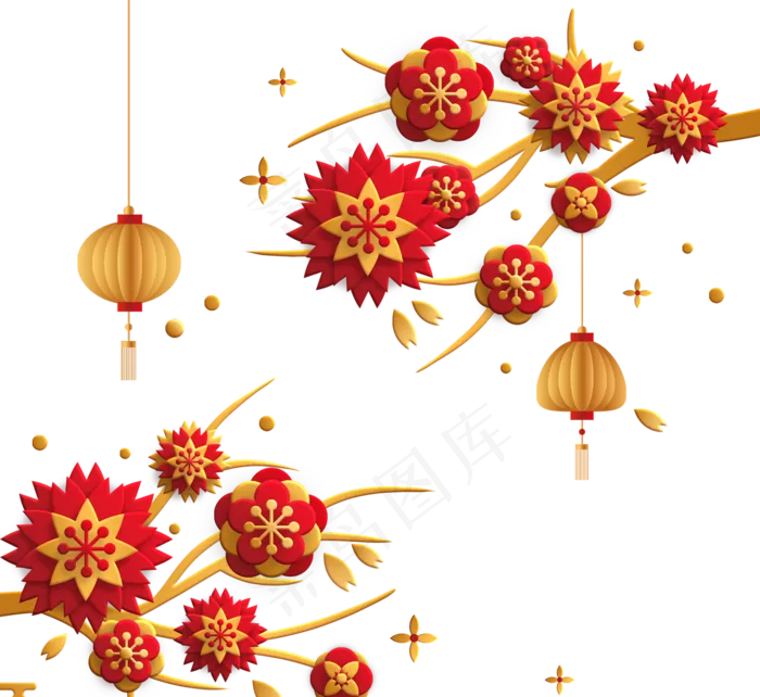 红色中国新年剪纸梅花灯(2500X2500(DPI:300))psd模版下载