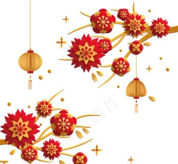 红色中国新年剪纸梅花灯