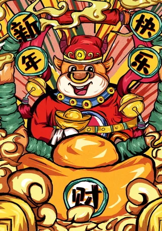牛年插画 牛年海报 新春海报