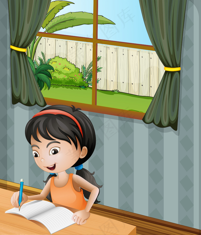 戴着头巾写字的女孩