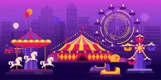 城市景观背景下的游乐园