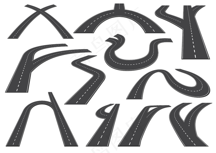 弯道、高速公路或公路。eps,ai矢量模版下载