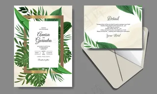 优雅的热带树叶婚礼请柬模板