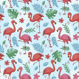 热带叶火烈鸟图案