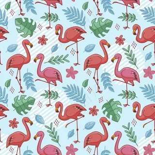 热带叶火烈鸟图案 热带叶火烈鸟图案