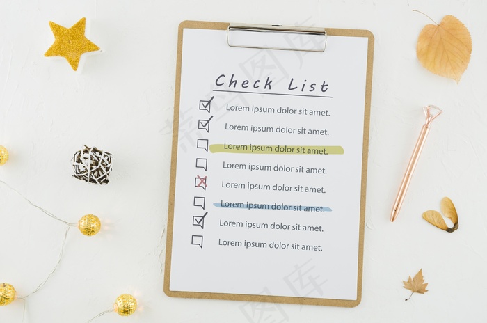 带实体模型样机的顶视图检查表