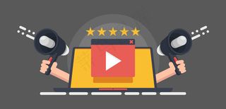 电影院声誉，视频分级横幅banner，红色背景播放按钮