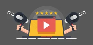 电影院声誉，视频分级横幅banner，红色背景播放按钮