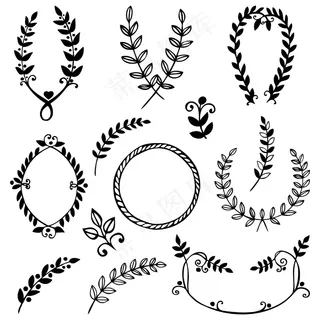 手绘元素和对象的集合。复古花卉元素。