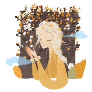 寒露黄色暖色系手绘风格人物免抠