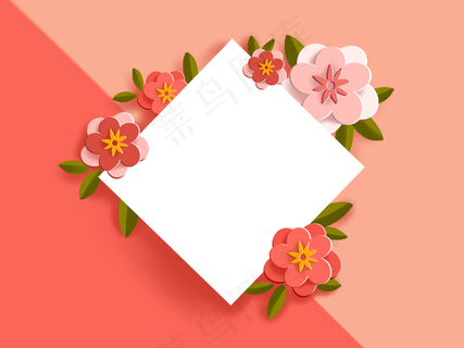 春季春日立体剪纸花卉植物桃花梅