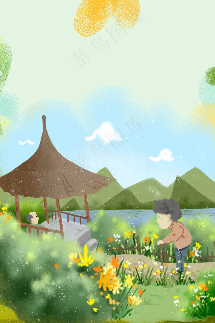 重阳节老人郊外赏菊(3545*5315px 	      )psd模版下载