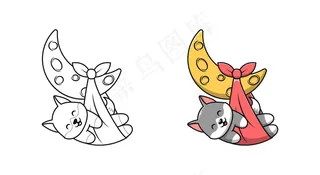 可爱的狼在月球卡通着色页为孩子们