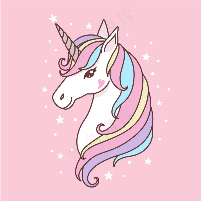 可爱的白色独角兽头eps,ai矢量模版下载
