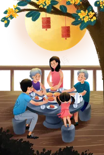 庆中秋阖家团圆吃月饼