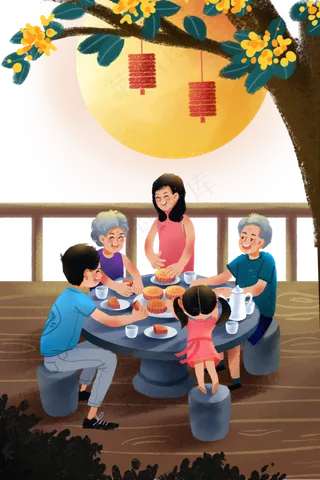 庆中秋阖家团圆吃月饼